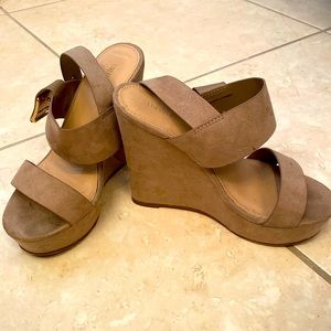 Tan chunky velvet wedges from Forever 21
